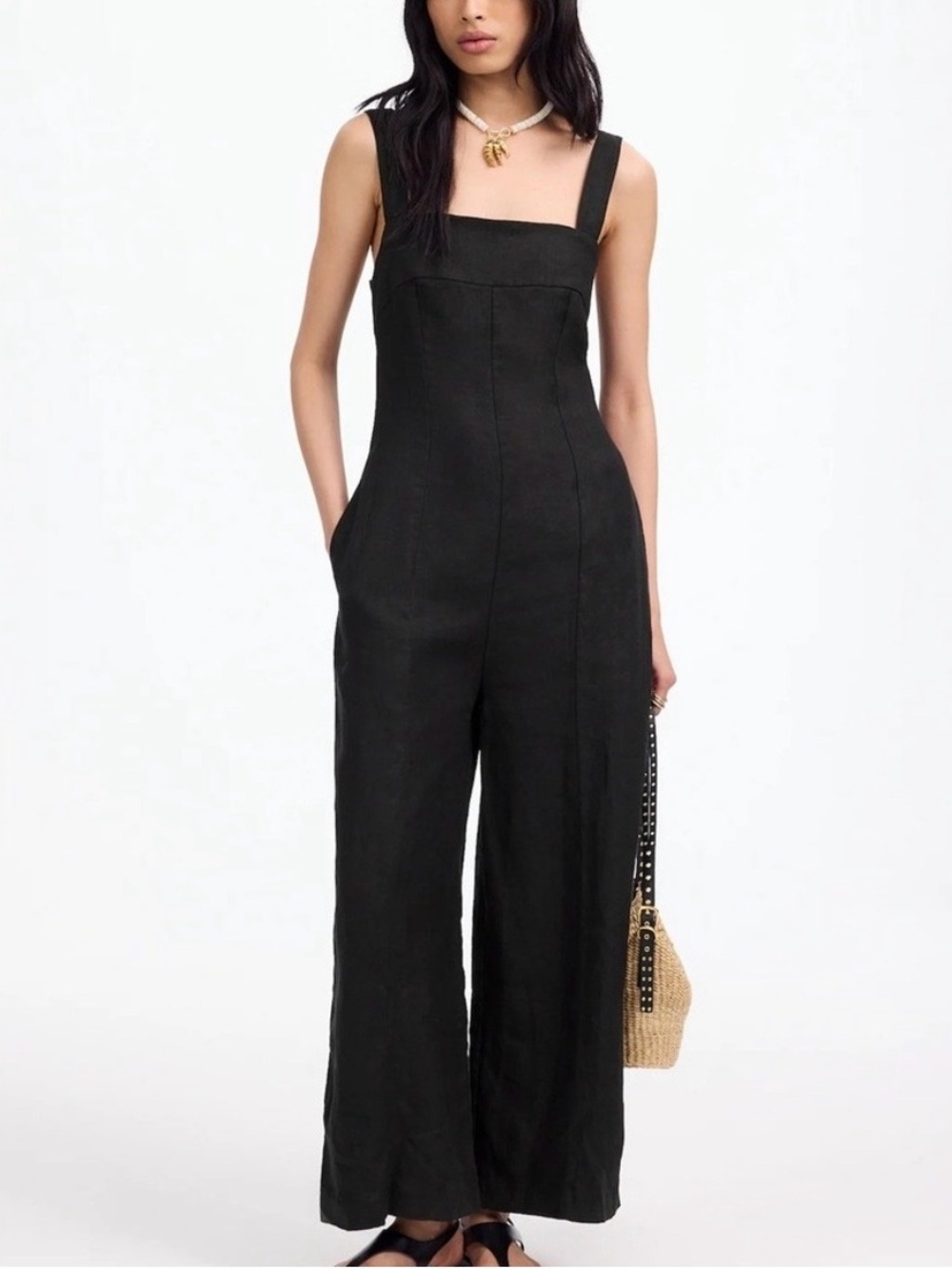 NWT Madewell Squareneck Wide-Leg Sleeveless Coastal Linen Jumpsuit - Size 4